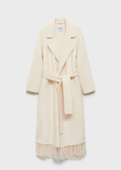 MANGO Płaszcze*Wełniany płaszcz z frędzlami