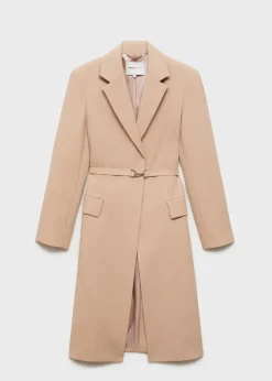MANGO Płaszcze*Wełniany płaszcz z paskiem
