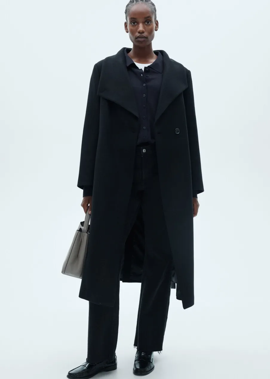 MANGO Płaszcze*Wełniany płaszcz z paskiem