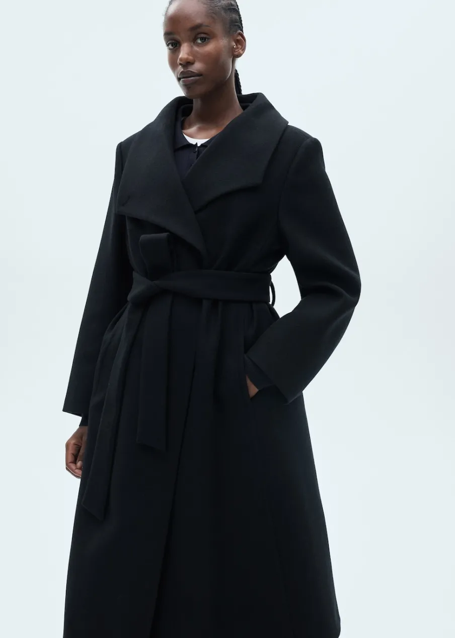 MANGO Płaszcze*Wełniany płaszcz z paskiem