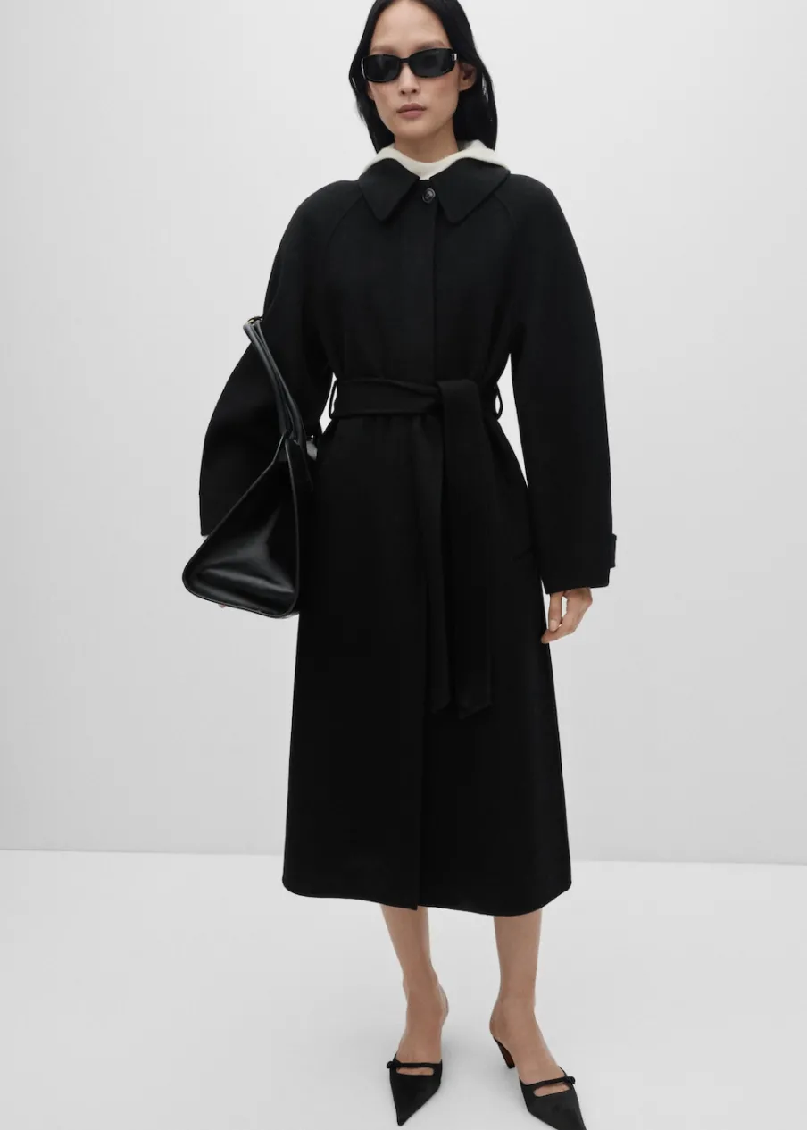 MANGO Płaszcze*Wełniany płaszcz z paskiem