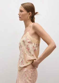 MANGO Topy*Wzorzysty top z koronką