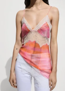 MANGO Topy*Wzorzysty top z koronką