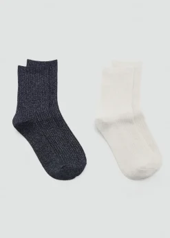 MANGO Więcej Akcesoriów*Zestaw 2 par skarpetek z prążkowanego lureksu